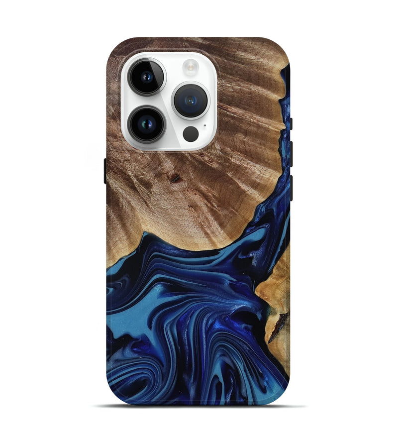 iPhone 15 Pro Wood Live Edge Phone Case - Melvina (Blue, 818001)