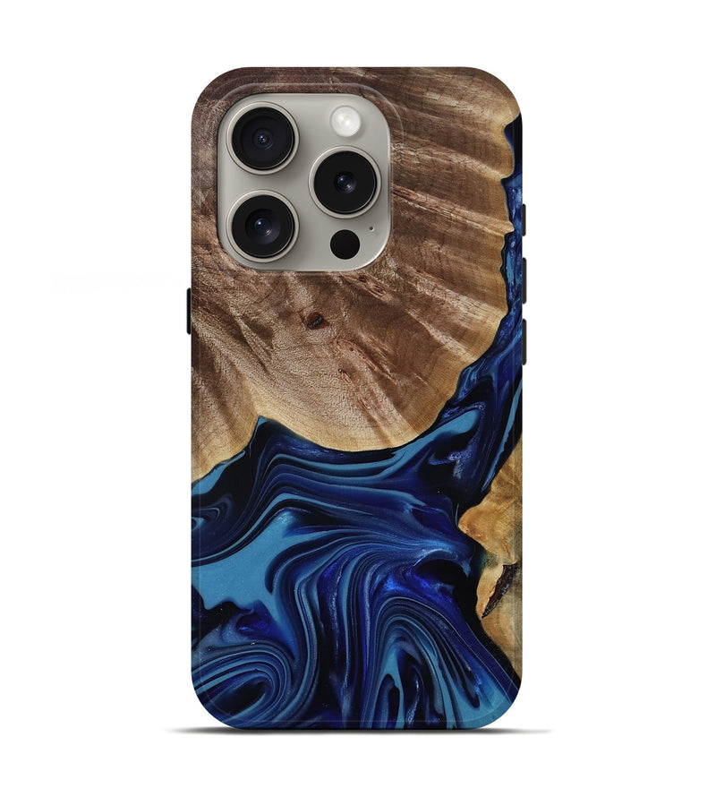 iPhone 16 Pro Wood Live Edge Phone Case - Melvina (Blue, 818001)