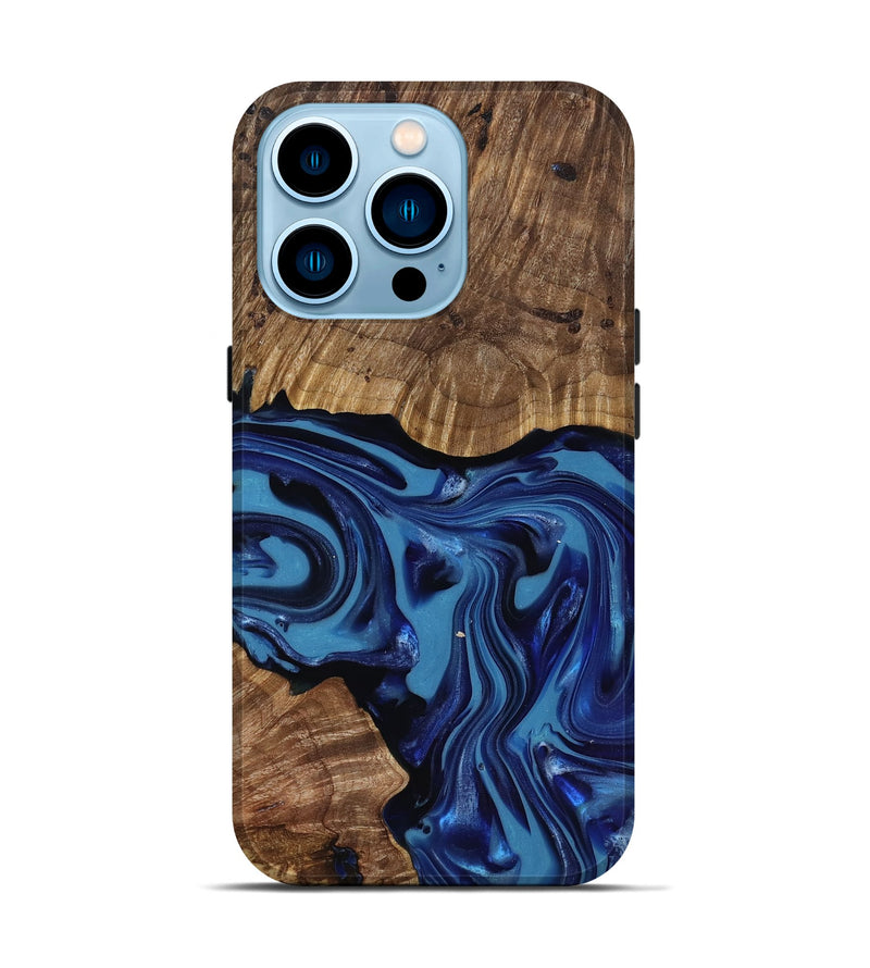 iPhone 14 Pro Wood Live Edge Phone Case - Domenic (Blue, 818006)