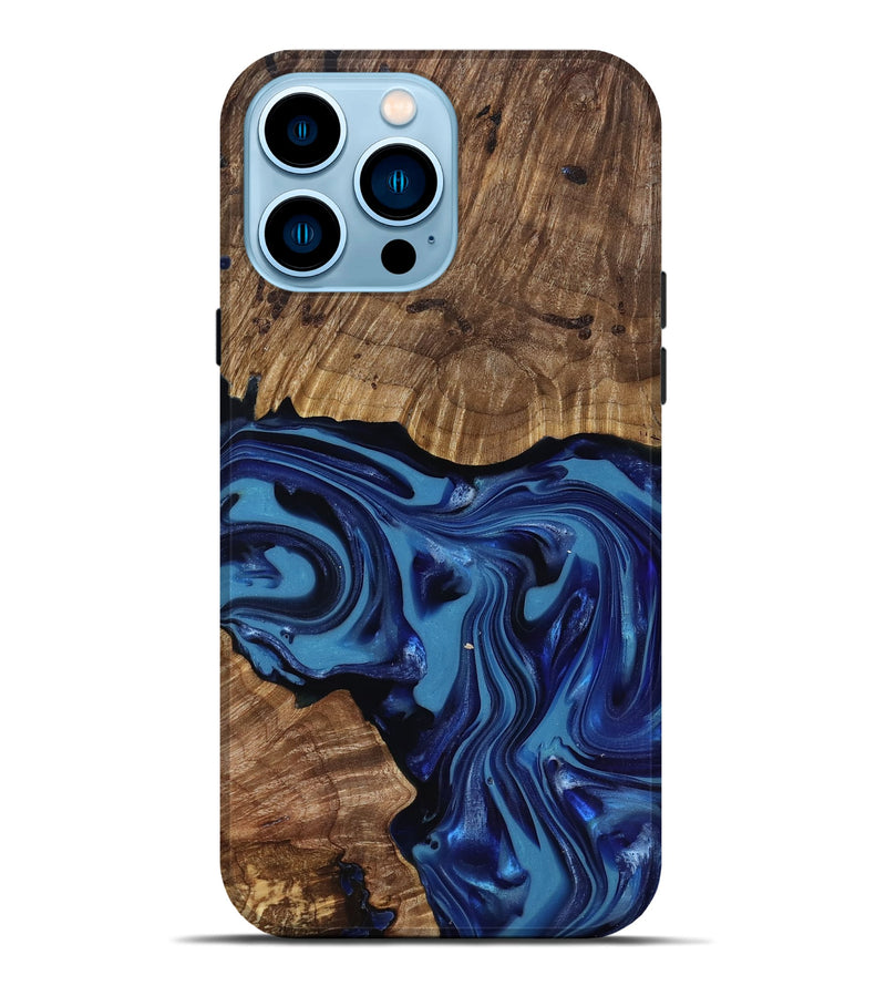 iPhone 14 Pro Max Wood Live Edge Phone Case - Domenic (Blue, 818006)