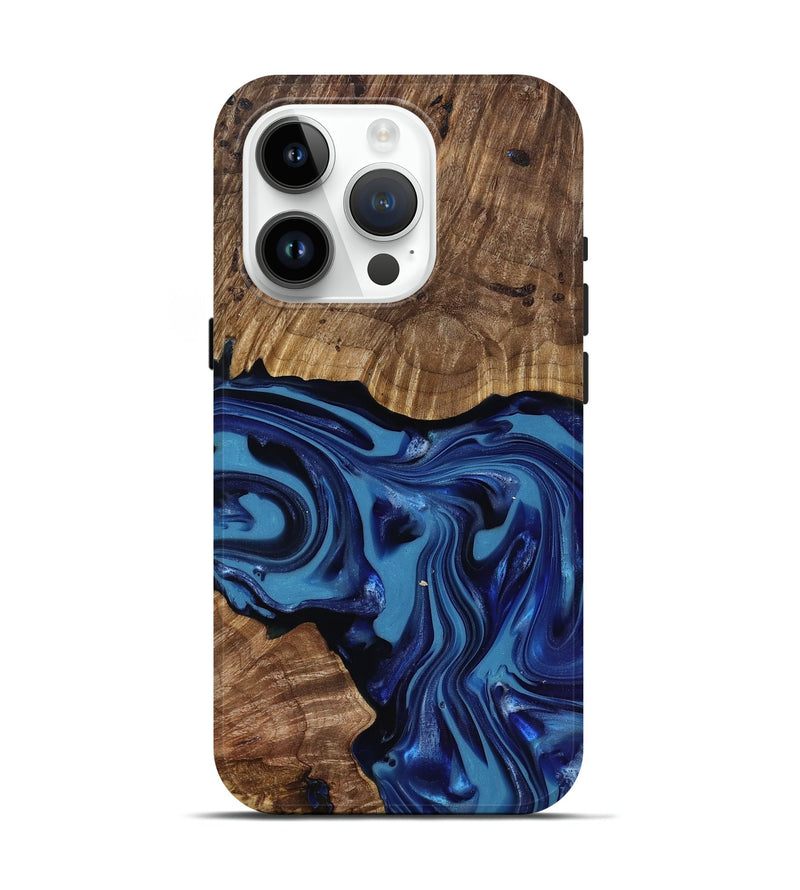 iPhone 15 Pro Wood Live Edge Phone Case - Domenic (Blue, 818006)