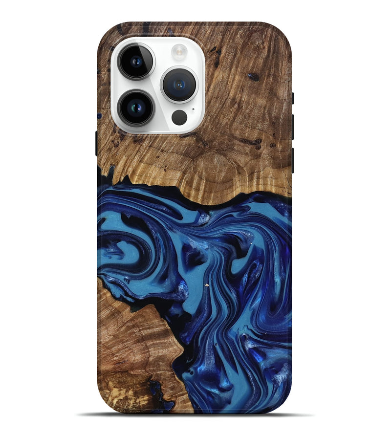iPhone 15 Pro Max Wood Live Edge Phone Case - Domenic (Blue, 818006)