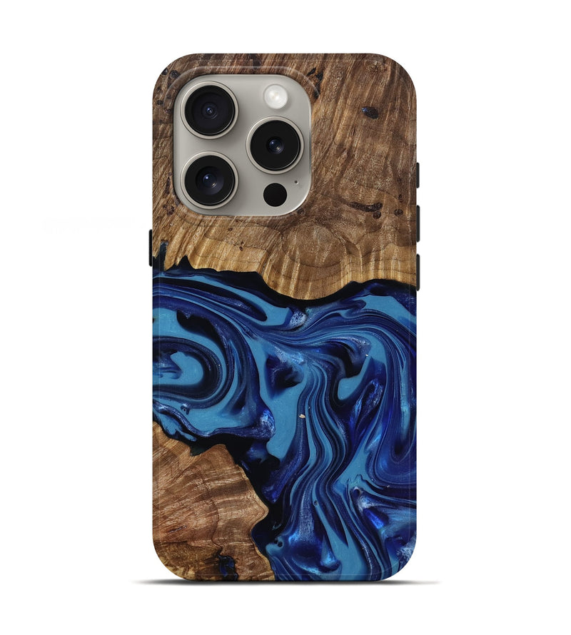 iPhone 16 Pro Wood Live Edge Phone Case - Domenic (Blue, 818006)