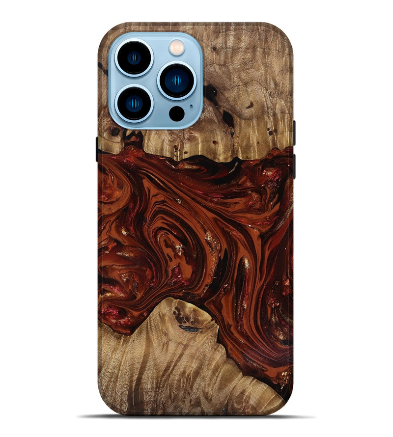 iPhone 14 Pro Max Wood Live Edge Phone Case - Dequan (Red, 818009)