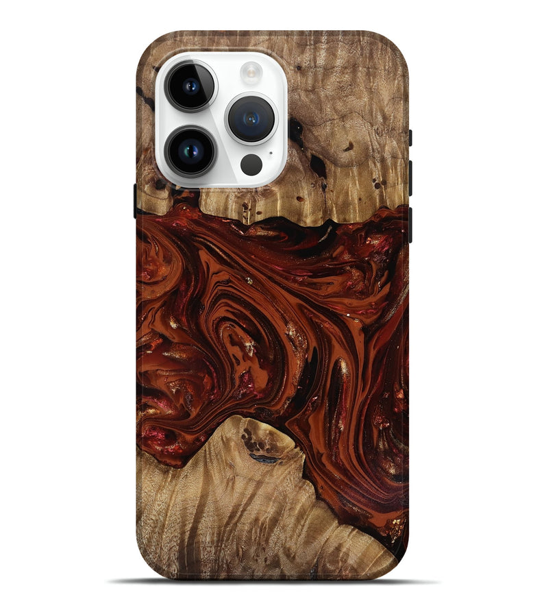 iPhone 15 Pro Max Wood Live Edge Phone Case - Dequan (Red, 818009)