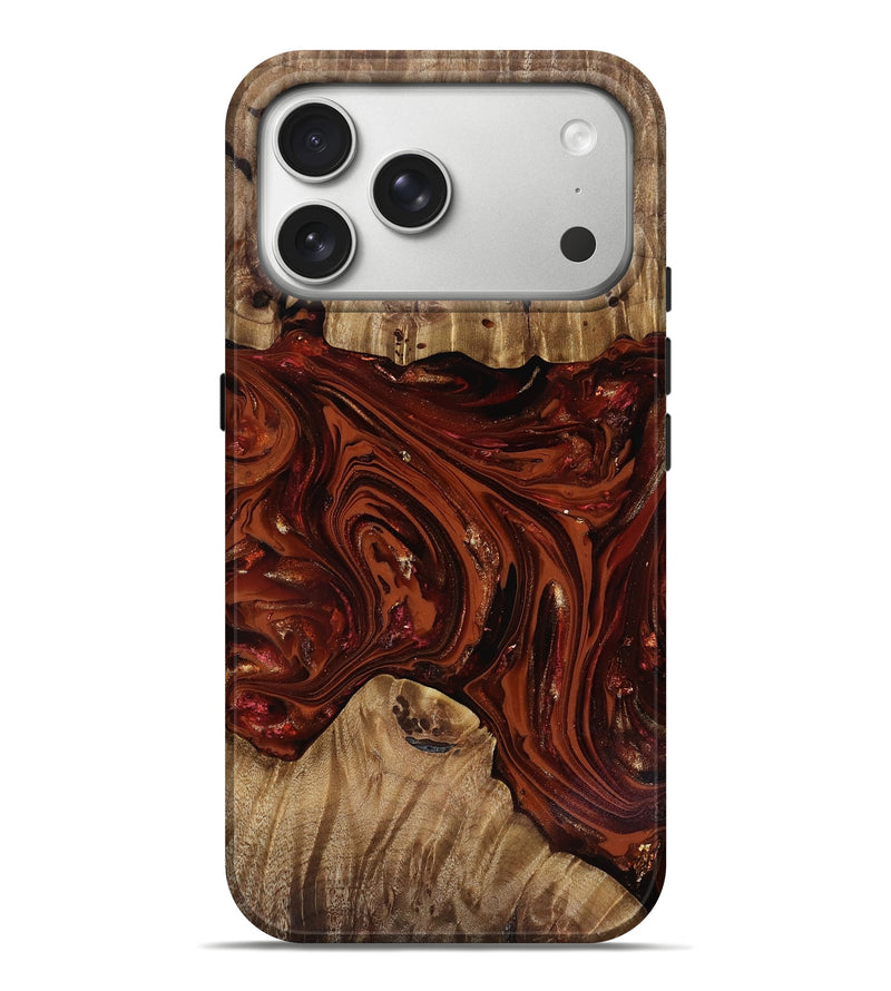 iPhone 17 Pro Max Wood Live Edge Phone Case - Dequan (Red, 818009)
