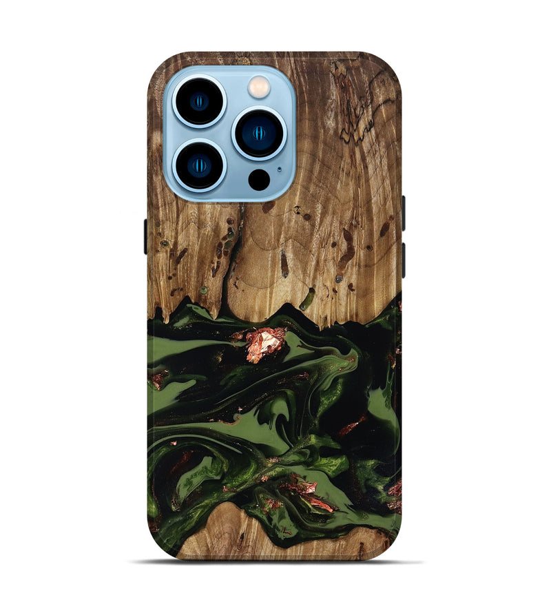 iPhone 14 Pro Wood Live Edge Phone Case - Sevyn (Green, 818017)