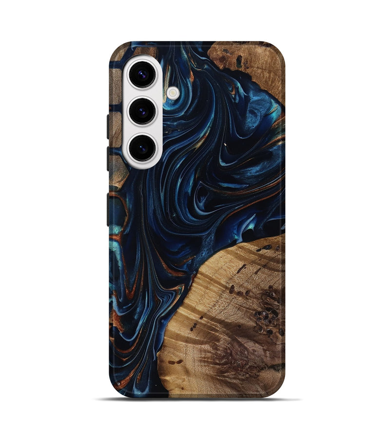 Galaxy S25 Wood Live Edge Phone Case - Davian (Teal & Gold, 818027)