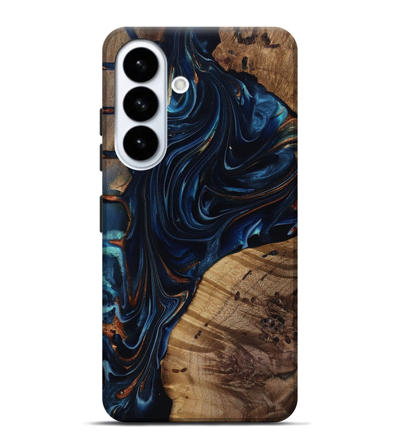 Galaxy S26 Plus Wood Live Edge Phone Case - Davian (Teal & Gold, 818027)