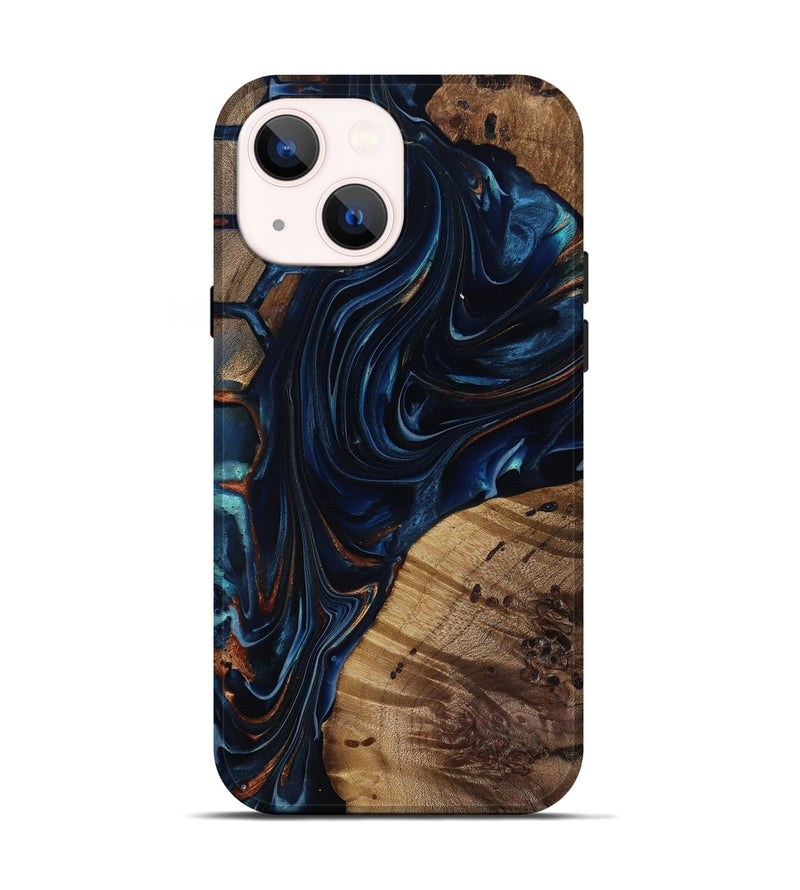 iPhone 14 Wood Live Edge Phone Case - Davian (Teal & Gold, 818027)