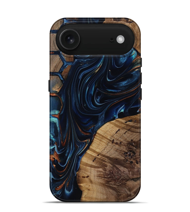 iPhone 17 Air Wood Live Edge Phone Case - Davian (Teal & Gold, 818027)