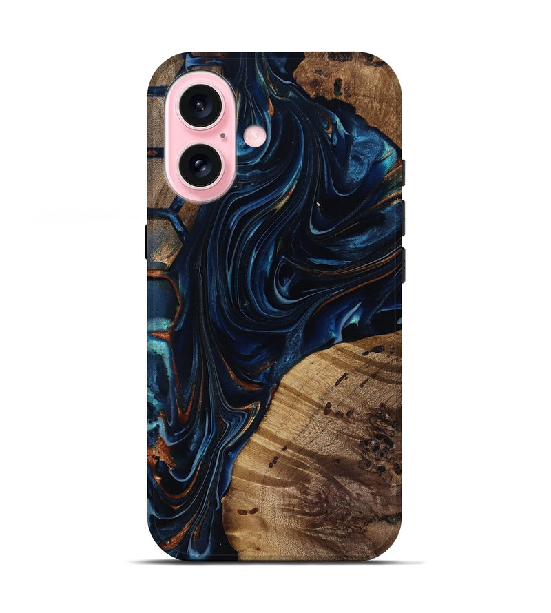 iPhone 17 Wood Live Edge Phone Case - Davian (Teal & Gold, 818027)