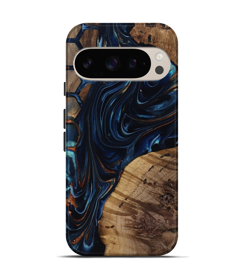 Pixel 10 Pro Wood Live Edge Phone Case - Davian (Teal & Gold, 818027)