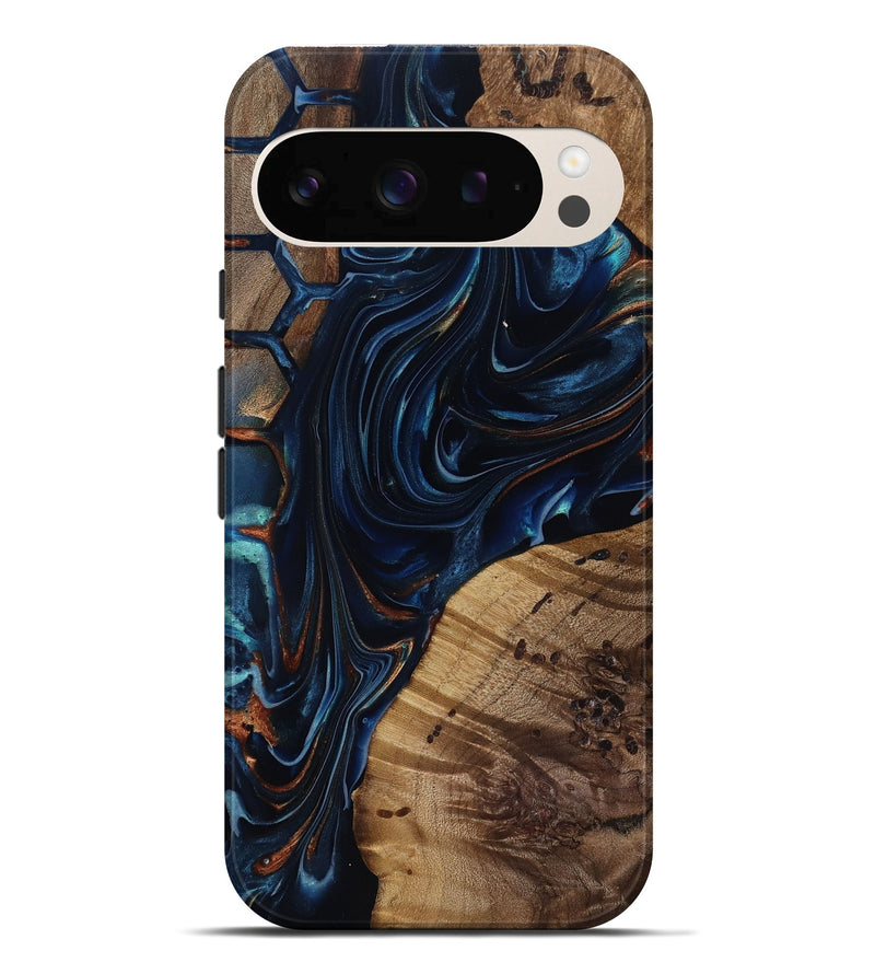 Pixel 10 Pro XL Wood Live Edge Phone Case - Davian (Teal & Gold, 818027)
