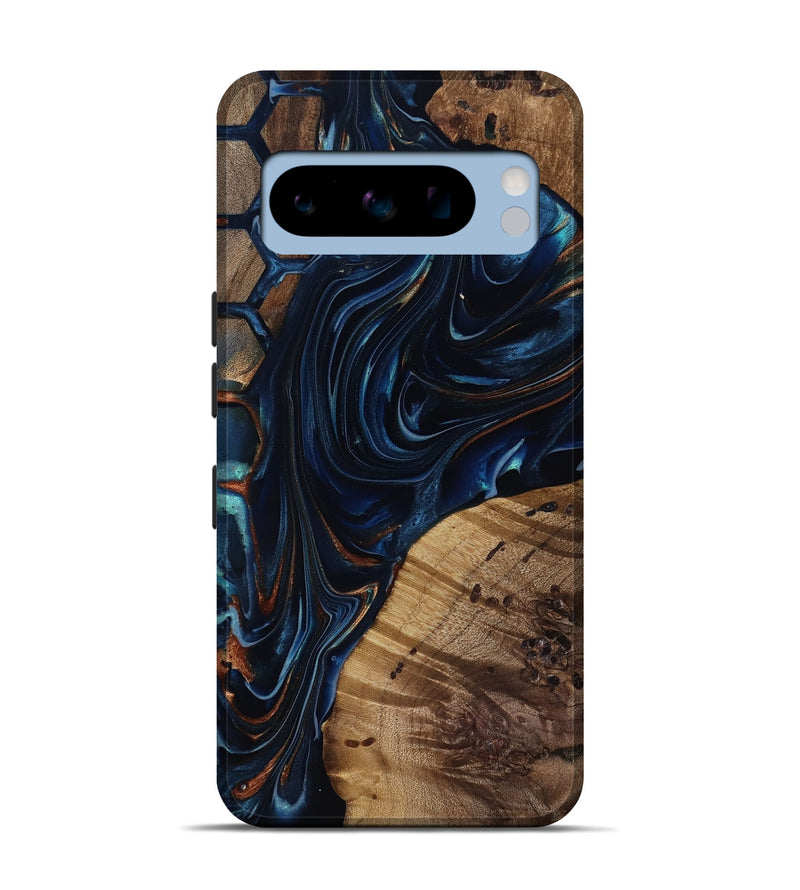 Pixel 8 Pro Wood Live Edge Phone Case - Davian (Teal & Gold, 818027)