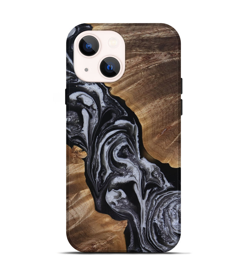 iPhone 14 Wood Live Edge Phone Case - Siena (Black & White, 818251)