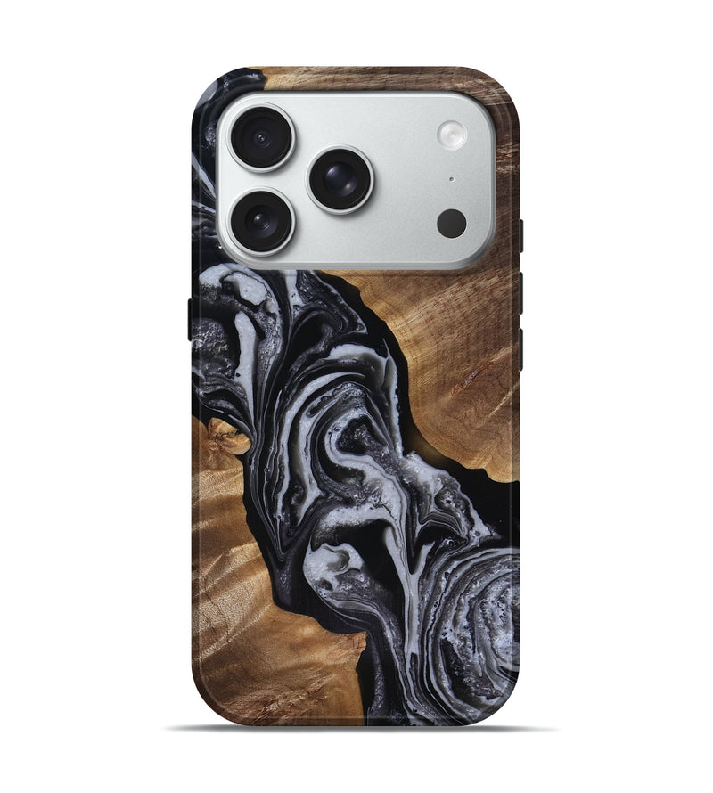 iPhone 18 Pro Wood Live Edge Phone Case - Siena (Black & White, 818251)