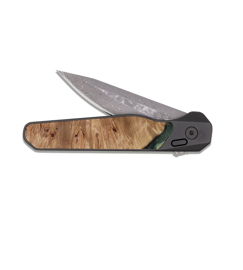 EDC Dark Damascus Wood Pocket Knife - Nylah (Green, 818381)