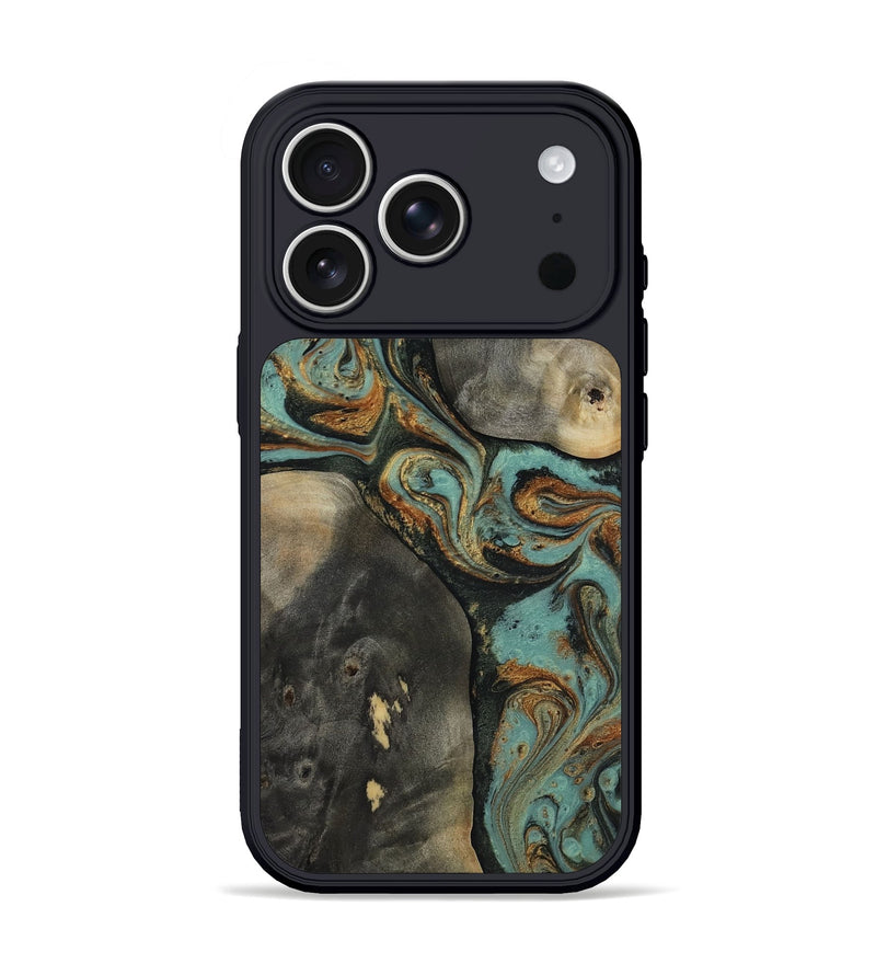 iPhone 17 Pro Wood Phone Case - Ivanna (Teal & Gold, 818388)