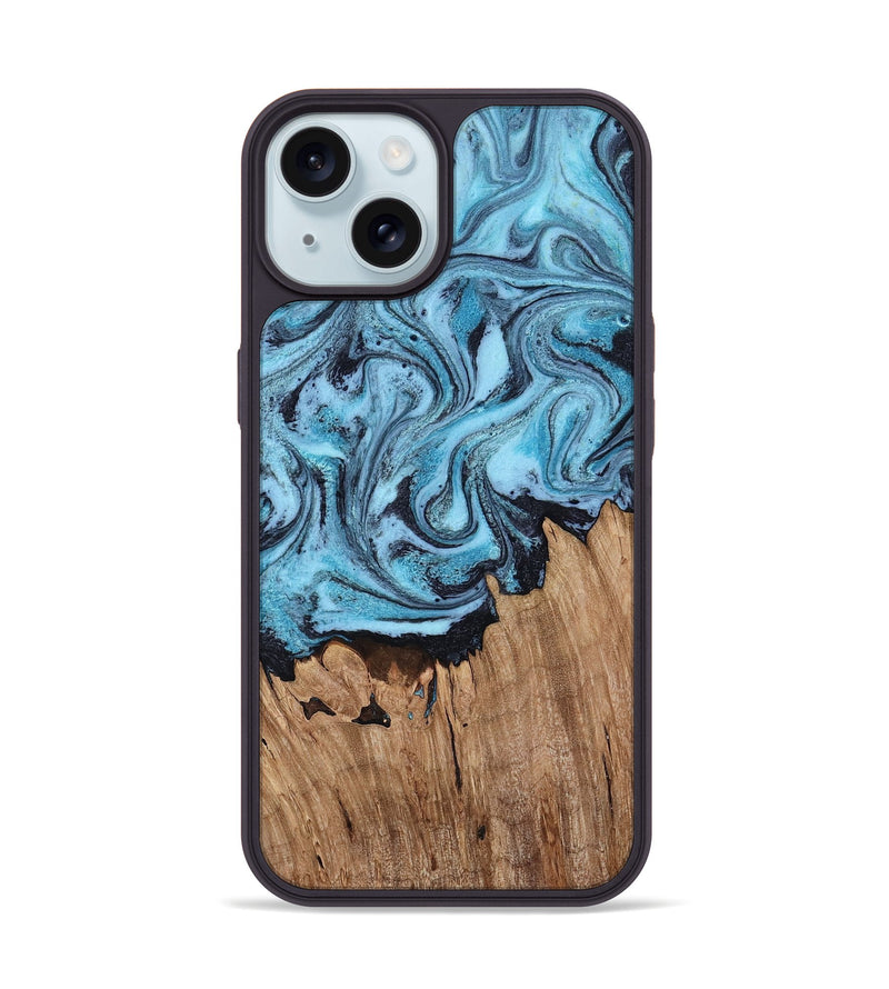iPhone 15 Wood Phone Case - Cyril (Blue, 818399)