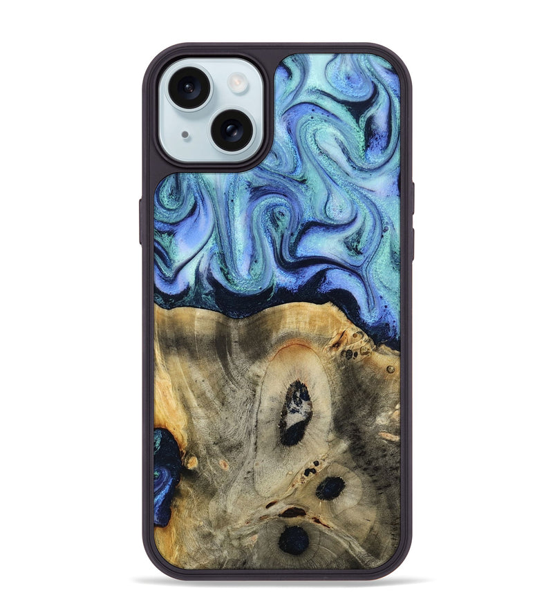 iPhone 15 Plus Wood Phone Case - Myrtle (Blue, 818405)