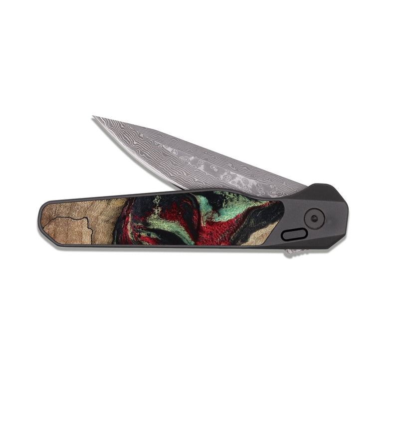 EDC Dark Damascus Wood Pocket Knife - Michell (Red, 818476)
