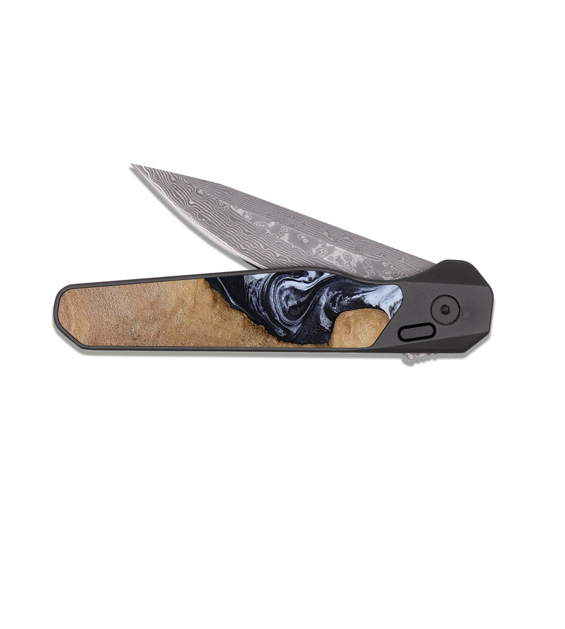 EDC Dark Damascus Wood Pocket Knife - Zana (Black & White, 818480)