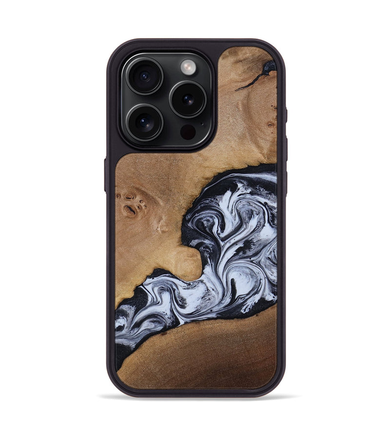 iPhone 15 Pro Wood Phone Case - Zana (Black & White, 818480)
