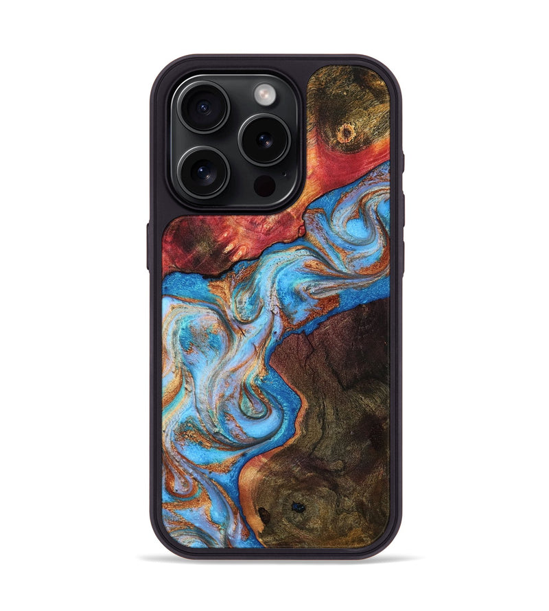 iPhone 15 Pro Wood Phone Case - Chrissy (Teal & Gold, 818481)
