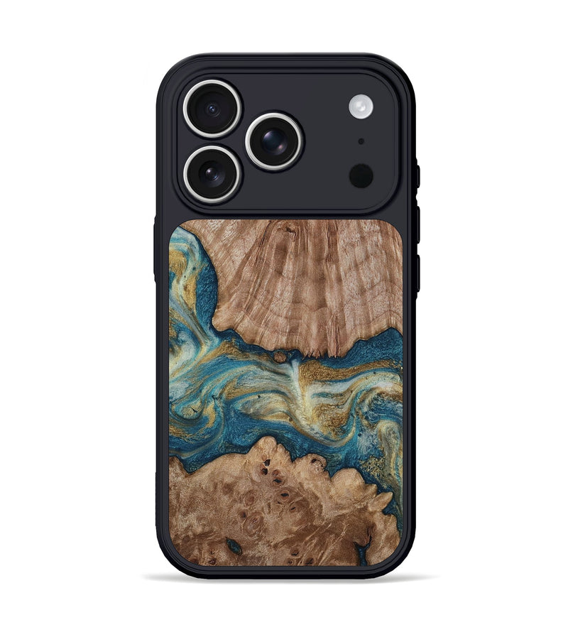 iPhone 17 Pro Wood Phone Case - Kimber (Teal & Gold, 818506)