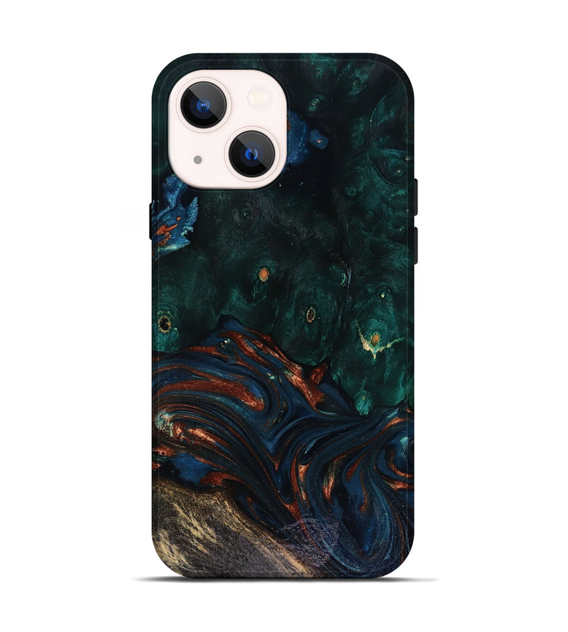 iPhone 14 Wood Live Edge Phone Case - Carina (Teal & Gold, 818516)