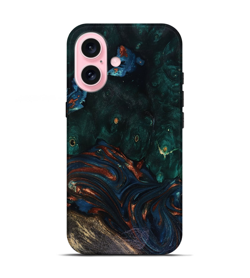 iPhone 17 Wood Live Edge Phone Case - Carina (Teal & Gold, 818516)