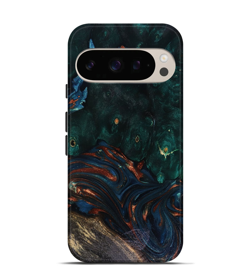Pixel 10 Pro Wood Live Edge Phone Case - Carina (Teal & Gold, 818516)