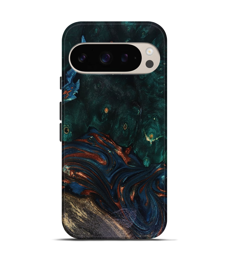 Pixel 9 Pro Wood Live Edge Phone Case - Carina (Teal & Gold, 818516)