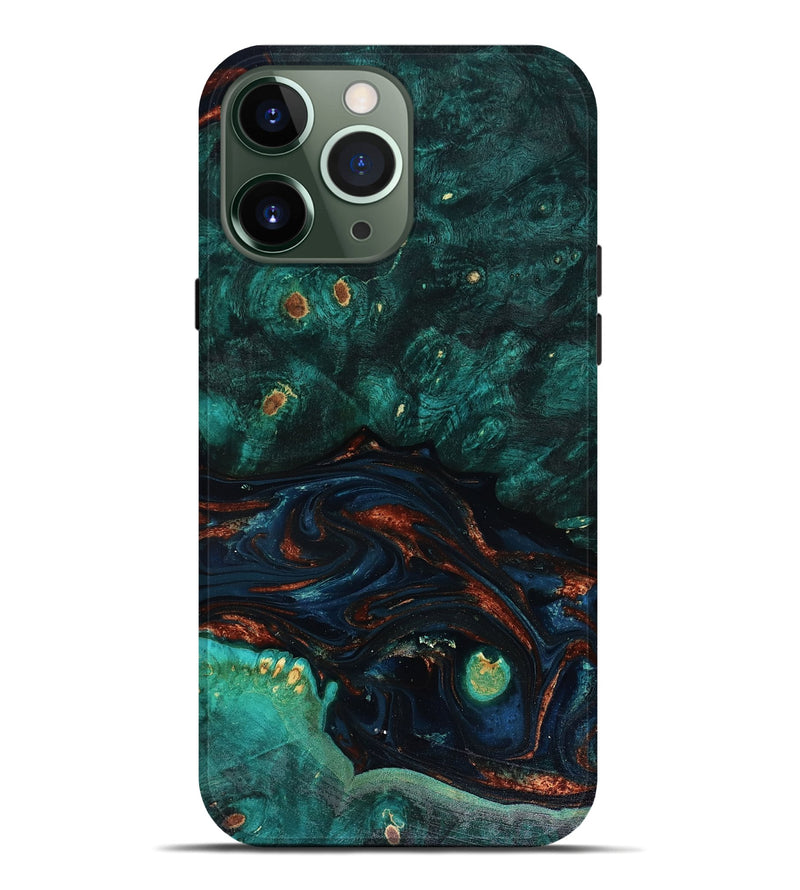 iPhone 13 Pro Max Wood Live Edge Phone Case - Kyren (Teal & Gold, 818525)