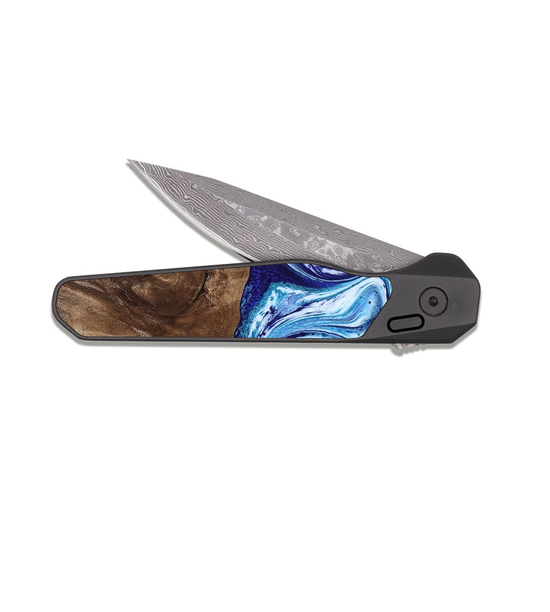 EDC Dark Damascus Wood Pocket Knife - Liddie (Blue, 818531)
