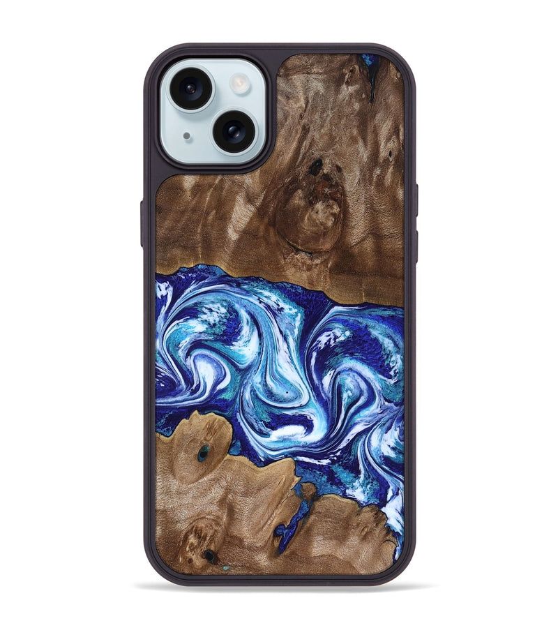 iPhone 15 Plus Wood Phone Case - Liddie (Blue, 818531)