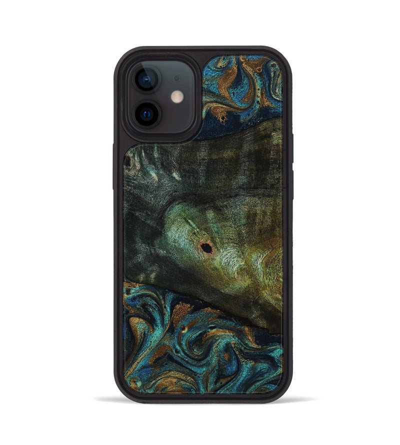 iPhone 12 Wood Phone Case - Odessa (Teal & Gold, 818594)