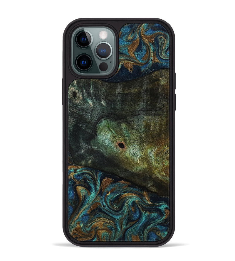 iPhone 12 Pro Max Wood Phone Case - Odessa (Teal & Gold, 818594)