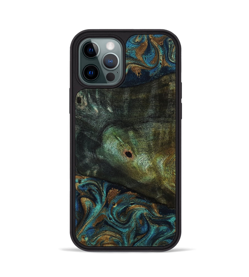 iPhone 12 Pro Wood Phone Case - Odessa (Teal & Gold, 818594)