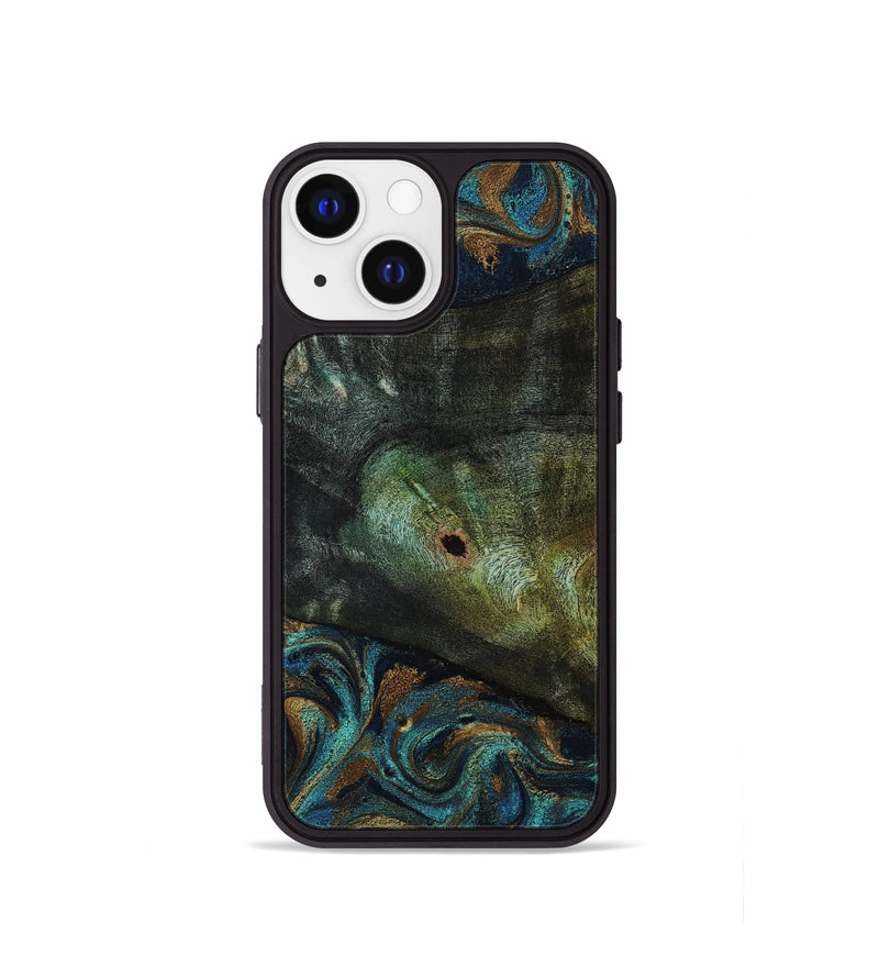 iPhone 13 mini Wood Phone Case - Odessa (Teal & Gold, 818594)