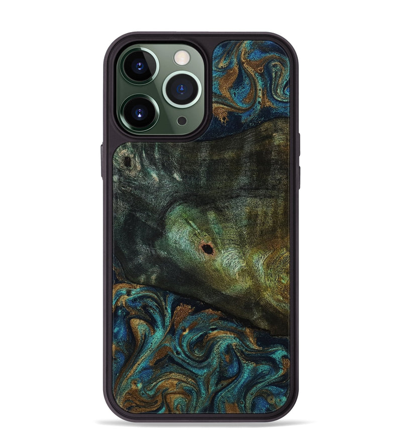 iPhone 13 Pro Max Wood Phone Case - Odessa (Teal & Gold, 818594)