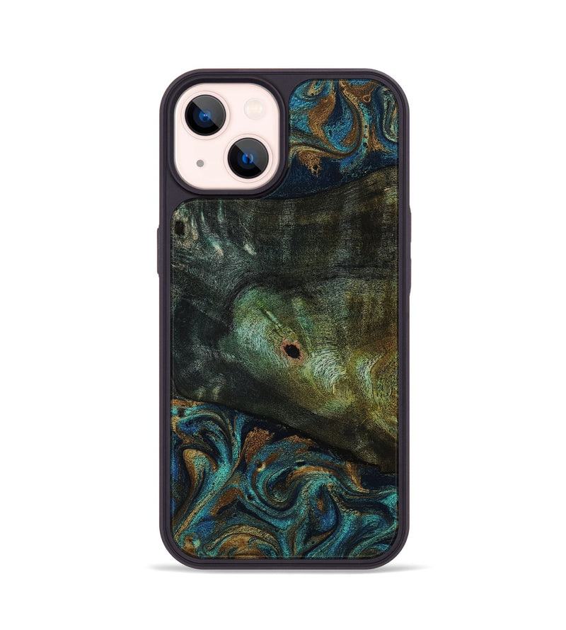 iPhone 14 Wood Phone Case - Odessa (Teal & Gold, 818594)