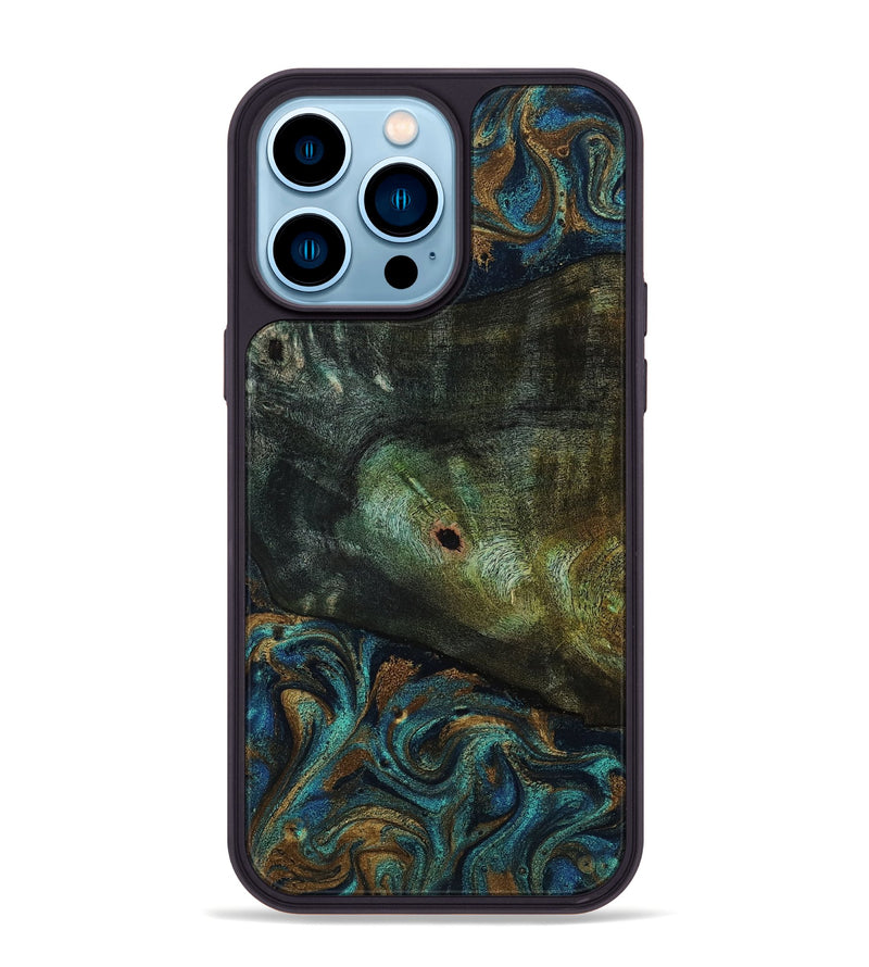 iPhone 14 Pro Max Wood Phone Case - Odessa (Teal & Gold, 818594)