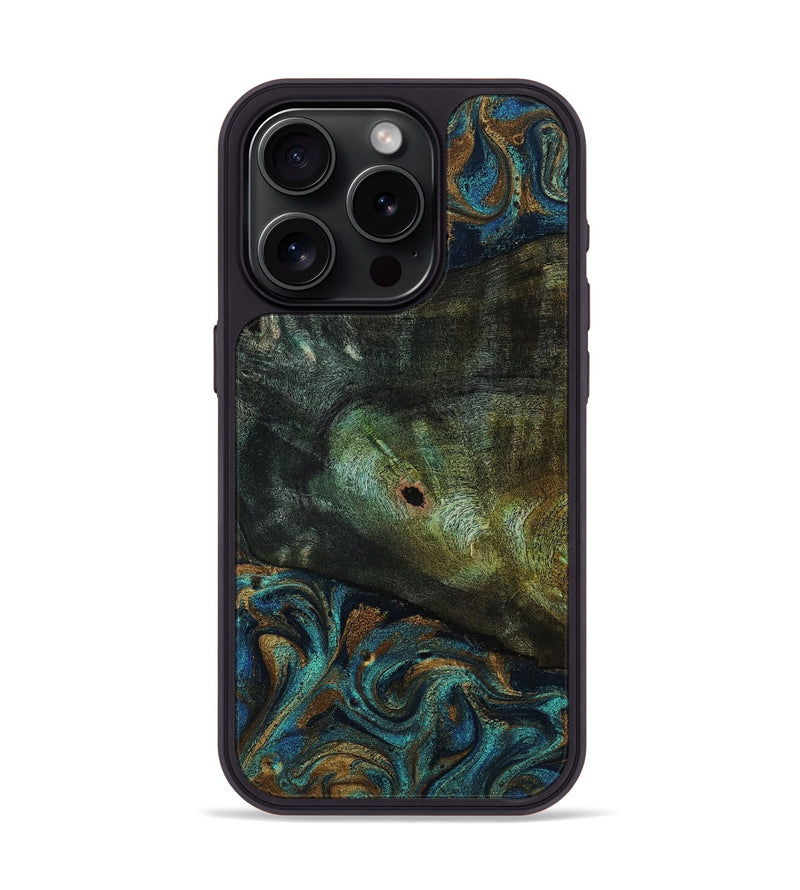 iPhone 15 Pro Wood Phone Case - Odessa (Teal & Gold, 818594)