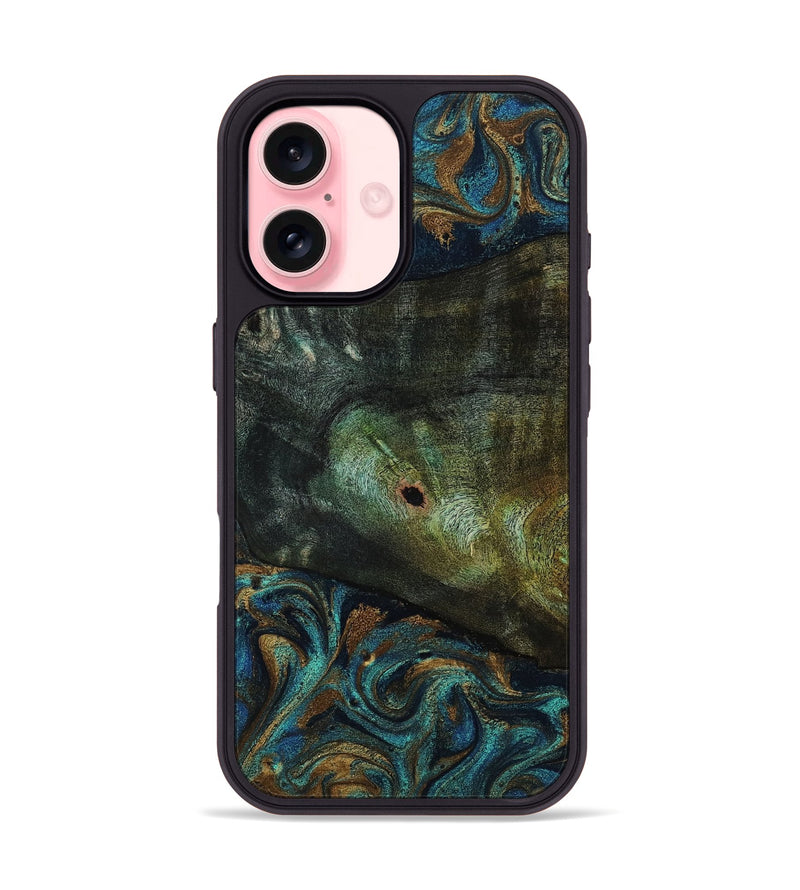 iPhone 16 Wood Phone Case - Odessa (Teal & Gold, 818594)