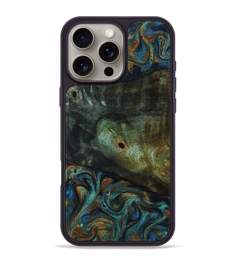 iPhone 16 Pro Max Wood Phone Case - Odessa (Teal & Gold, 818594)