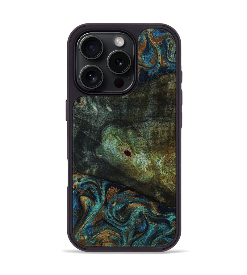 iPhone 16 Pro Wood Phone Case - Odessa (Teal & Gold, 818594)