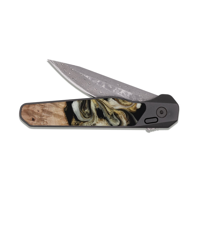EDC Dark Damascus Wood Pocket Knife - Zora (Black & White, 818604)