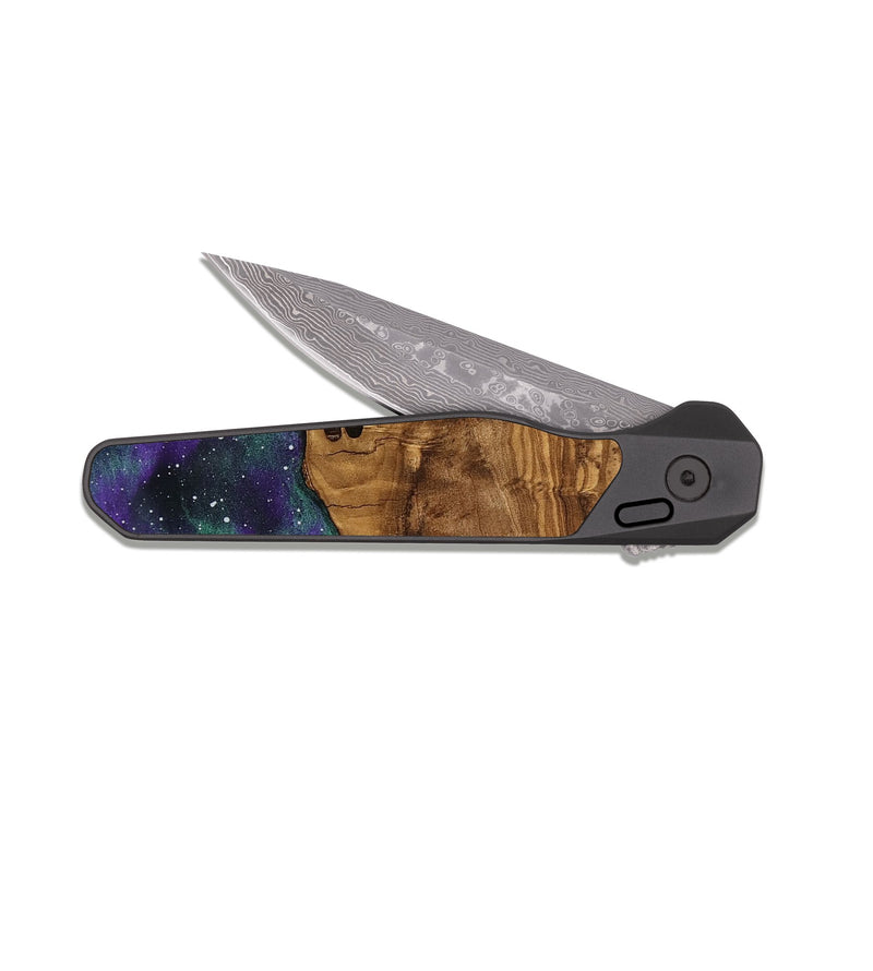 EDC Dark Damascus Wood Pocket Knife - Joann (Ancient Olive, 818670)